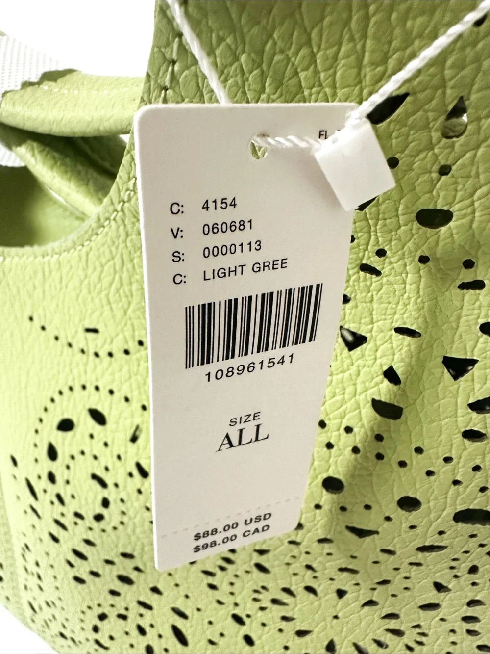 Anthropologie Melie Bianco Perforated Hand Bag in Green NWT